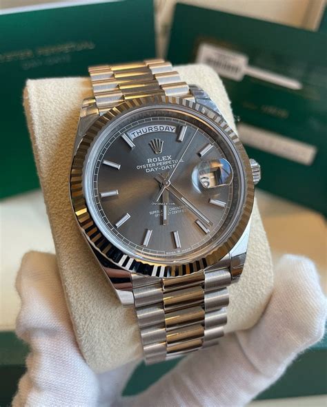 rolex day date 40 white gold black dial roman|rolex presidential 40mm white gold.